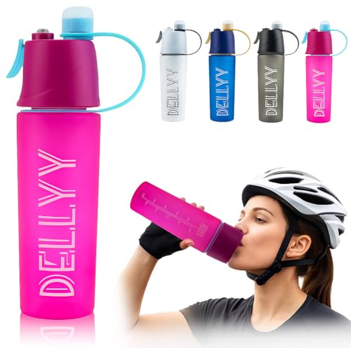 dellyy Spray-flaska, 600 ml, sprayflaska, motiverande vattenflaska, sportflaska, sportflaskor, för pojkar och flickor, rehydrering, klättring (rosa)