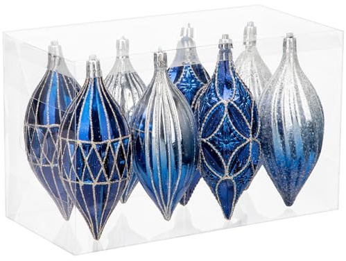 17CM Weihnachtskugeln Set Blau, 8 PCS Weihnachtsbaumschmuck Glitzer Hängende Dekoration, Dekorative Tropfen Ornament Ovale Kugeln für Weihnachtsdekoration Party Fest Neujahrsdeko