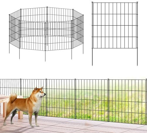 FOREHOGAR Metal Garden Fence 28in (H) x 18.7ft (L), 8 Panels + 9 Stakes Dog Fence Border Fence Animal Barrier, No Dig Garden Fencing for Yard Flower Bed Lawn Patio Outdoor, PIN282808 Black