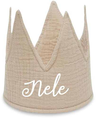 Elfenstall Personalisierbare Geburtstagskrone aus Stoff von Jollein mit Wunschname (Biscuit)