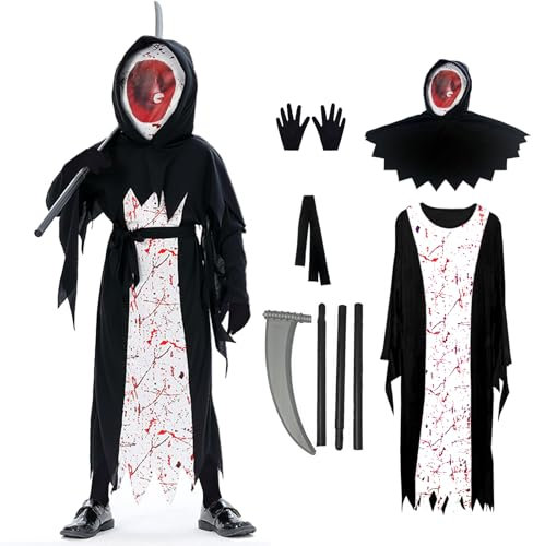 JINGTOPS costume da grim reaper, Costume da falce, unisex, per feste di Halloween (L)