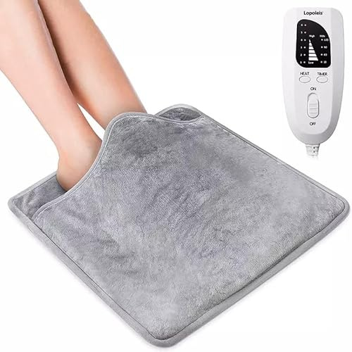 Lopoleis® Heizmatte, Fußwärmer 40 x 40 cm, Heizkissen, Wärmekissen für Rückenschmerzen, Heizkissen mit Abschaltautomatik, Wärmekissen elektrisch, Infrarotheizung, 6 Heizstufen (Grau, 40x40 cm)
