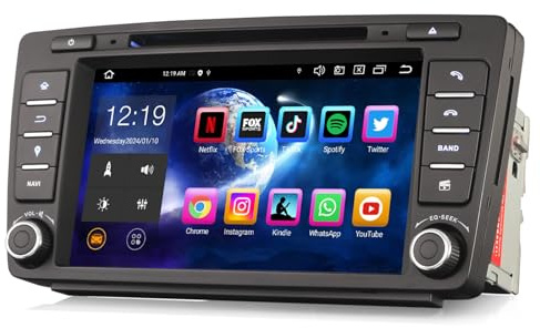 Erisin 8 Zoll 8-Kern 4GB+64GB Android 14 GPS Autoradio mit Navigation für Skoda Octavia Yeti Rapid Superb Roomster Touchscreen Unterstützt Bluetooth 5.0 CarPlay Android Auto DAB+ WiFi RDS OBD2 Canbus