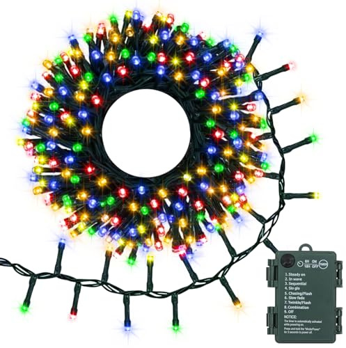 DBFAIRY Cluster Lichterkette Batterie, 3M 200 LED Weihnachtsbaum Lichter Außenbereich mit Auto Timer 8 Modi Wasserdicht Knallbonbon Lichterkette für Garten Zaun Party Dekoration (Mehrfarbig)