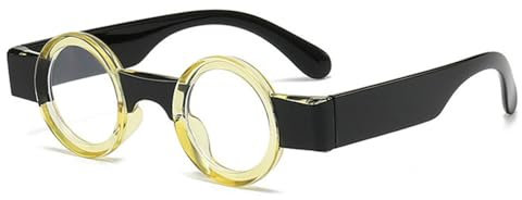TYUVIVO Retro Steampunk Kleine Runde Damen Sonnenbrille Zweifarbig Klare Gläser Brillengestell Herren Trendy Sonnenbrillen Shades UV400,Gelb Schwarz Klar,Einheitsgröße