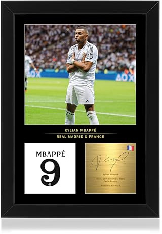 WIN FC Kylian Mbappe gerahmtes Fußball-Foto, A4, digital signiert, Geschenk für Real Madrid-Fans
