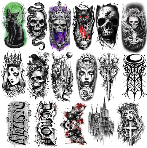 Set di Tatuaggi Temporanei, 77 Fogli, Teschio Gotico e Animali, Tatuaggi Finti per Adulti e Bambini