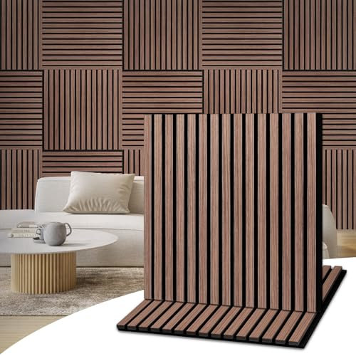 DOLLAR BOSS Akustikpaneele aus Holzlamellen für die Wand, 59,9 x 59,9 cm, 2 Stück, schalldichte, absorbierende Wandpaneele mit Holz-Finish, 3D-geriffelt, für Decke, Küche, Schlafzimmer, Büro, Walnuss