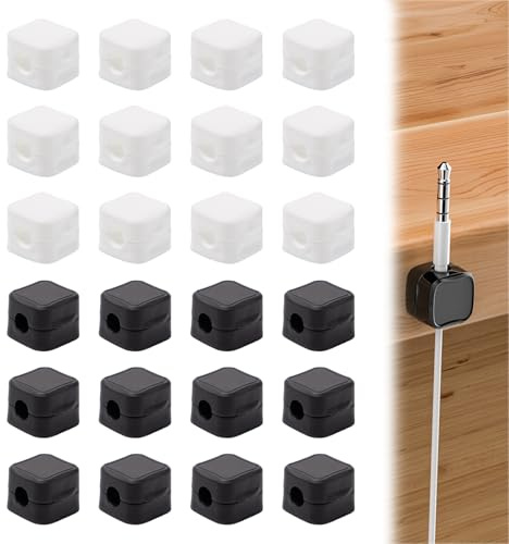 Sxutop 24 Stück Kabelhalter Magnetisch Klein Magnetische Kabelhalter Kunststoff Kabelclips Kabelhalter Selbstklebend Ladekabel Magnetische Kabel Organizer für Schreibtisch Nachttisch (Weiß; Schwarz)