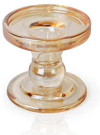 Aoneky Bernstein Glas Kerzenständer - Kerzenhalter Φ7,6cm für Kegel Stumpenkerzen - Dekorative Kerzenleuchter für Hochzeit Weihnachten Tischdekoration