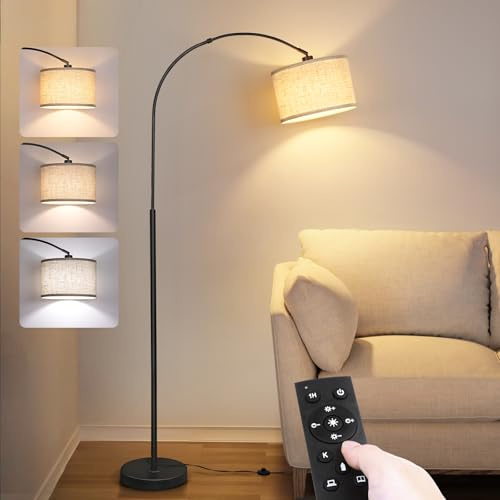 Arc Floor Lamp,72 Floor Lamps with Remote Control&Lampshade,Stepless Dimmable Colors Temperature(3000K-6000K) & Brightness(10%-100%),Foot Switch,Standing Lamp for Living Room Bedroom Office-Black