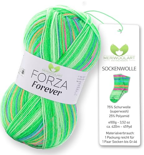MeriWoolArt® Sockenwolle 4-fädig – 100g Merino Wolle Garn zum Stricken & Häkeln, 75% Schurwolle (superwash), 25% Polyamid, 420m – Ideal für Socken für Herren und Damen, Pullover & Cardigans 2709