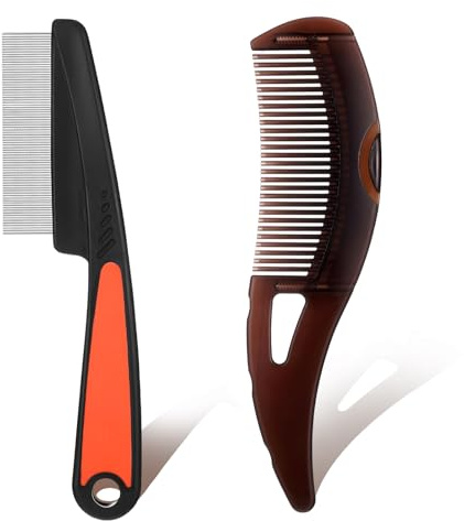 Yamobi 2 piezas Peine para caspa, Peine para piojos con cabeza de dientes hueca, masaje energético con peine de pelo con mango para caspa, reducción de picazón en el cuero cabelludo para mujeres y