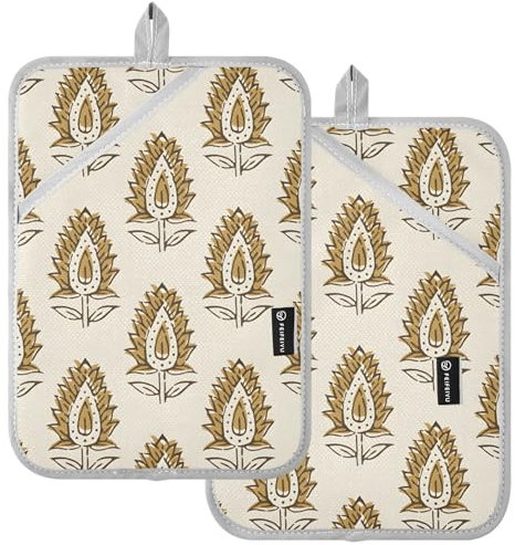 Lot de 2 maniques personnalisées pour four, motif cachemire beige, résistant à la chaleur et gants de cuisine essentiels de cuisine esthétiques