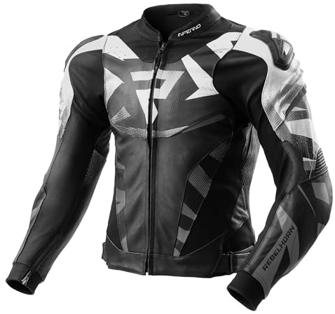 REBELHORN Inferno Motorradjacke Herren | Leder | Ellbogen, Schulter und Rückenprotektor RE ZRO Stufe 2 | Schulterschleifer | In&Out Winddicht Weste | Belüftungspaneele