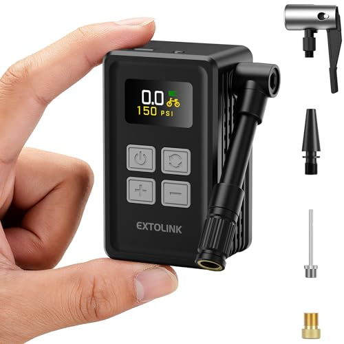 EXTOLINK Fahrradpumpe Elektrisch, Max 150 PSI Mini Fahrrad Pumpe mit Digitalanzeige, 360°-Pumpenrohr, 20s Aufblasen Fahrradpumpe mit Amerikanische, Presta-Ventile für Rennräder, Mountainbikes