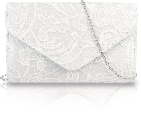 Minicloss Women Clutch Bag Lace Floral Envelope Handbags Evening Bags with Detachable Chain, Elegant Floral Lace Shoulder Bag Clutch Purses for Wedding Bridal Prom Party