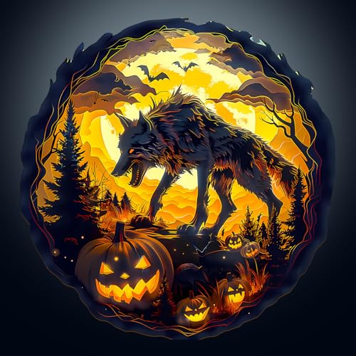 Holzpuzzle Erwachsene, 290 Teile 3D-Halloween-Wolf Puzzles, 34 * 33.3cm Wood Puzzle, Unregelmäßige Einzigartige Tierform Holzpuzzles für Erwachsen, Schön Geschenk für Familie und Freunde