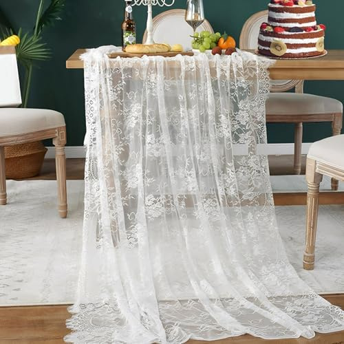 EXIN DECHEN Chemin de Table Dentelle Blanc, 75x300cm Vintage