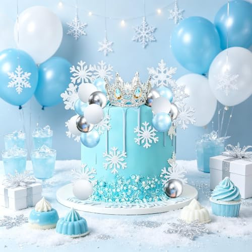 Snowflake Balls Cake Toppers Frozen Princess Cake Decoration | Tiara Crown Birthday Decoration for Birthday Boho Party Supplies