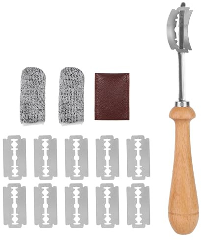 Verktygssats för Lambrödsskärning, Surdegsskärkniv med 10 Utbytbara Blad Läderskydd och Fingerhylsor för Hembakat Bröd Franska Baguetter och Bakning