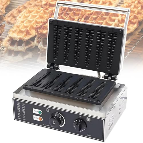 vnmudzeo Piastra per Waffle A Forma di Albero in Acciaio Inox, Timer 0-5 Min, Macchina per Waffle Automatica A Stecco per Ghiaccioli da 1550 W/1750 W, per Catering 6Slice