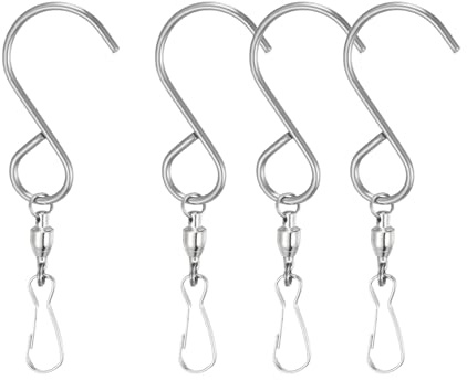 PATIKIL 90mm Swivel Hooks Clips for Wind Spinners, 4Pcs Stainless Steel 360 Degree Windsock Supplies Wind Chime Hanger for Windsock Bird Feeder Party Garden Bells, Silver