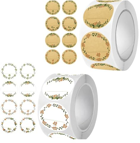 Raheem 2 Rolls of 1000 Self-Adhesive Labels Stickers 2.5 cm Round Adhesive Labels for Labelling Jam Jars, Spices, Honey, Bottles, Gift Bags, DIY Stickers, Handmade, Baking