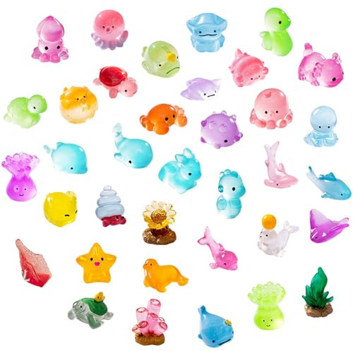 MEOAlBkey 36Pcs Mini Resin Animals, Sea Animals Mini Figures, Small Ocean Creature Figurines for DIY Aquarium Decor, Miniature Fairy Garden, Kids Educational Toys