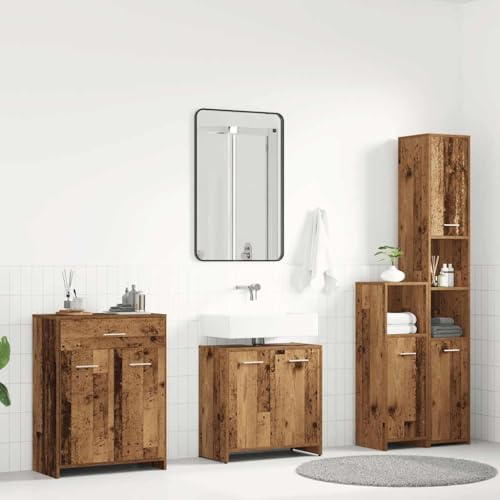 Refined Badmöbelset Badezimmerschrank Unterschrank Bad Badmöbel Unterschrank Badezimmer 4-TLG. Badmöbel-Set Altholz-Optik Holzwerkstoff