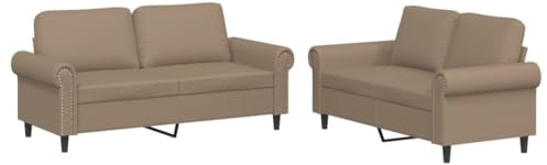 Tomostar Ensemble de Canapé Salon, Canapés 3 Places et 2 Places 2 pcs avec Coussins Cappuccino Similicuir