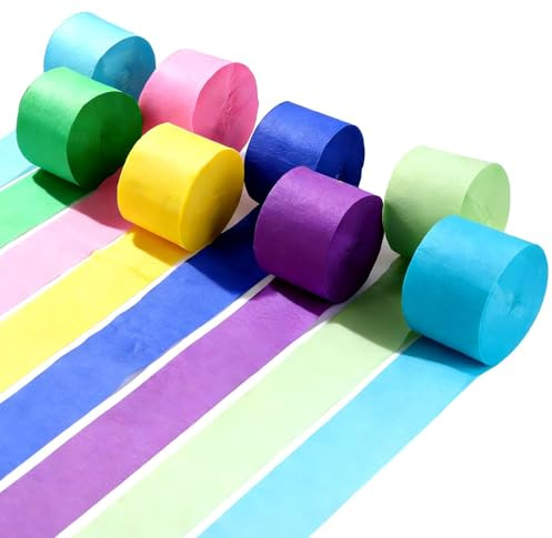 8 Rotoli Carta Crespa Colorata,Decorazioni Festoni Stelle Filanti Parcobaleno da Appendere per decorazioni di compleanno, feste di matrimonio, Natale (4,5 cm x 25 m/rotolo)