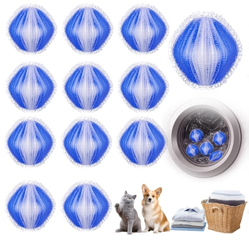 Haarfänger Waschmaschine – 12er Set Fusselbälle gegen Tierhaare, Spart Zeit & Nerven (Blau)