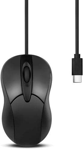 Perixx PERIMICE-405C Souris USB-C portable filaire – Câble USB-C filaire fiable de 0,6 m pour ordinateur portable, tablette ou smartphone – Clic silencieux – Noir