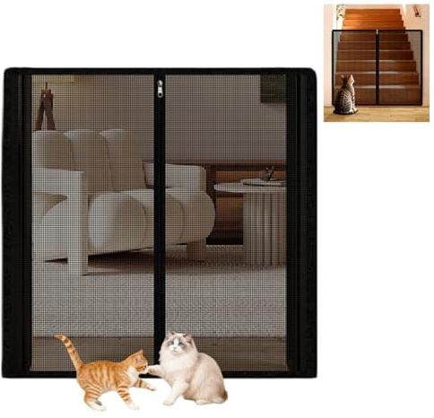 Cat Door Screen Pet Barrier No Drill & Damage-Free Installation Needed Escape Proof for Cats and Dogs Pet Gate Fence (90×90cm,Black)