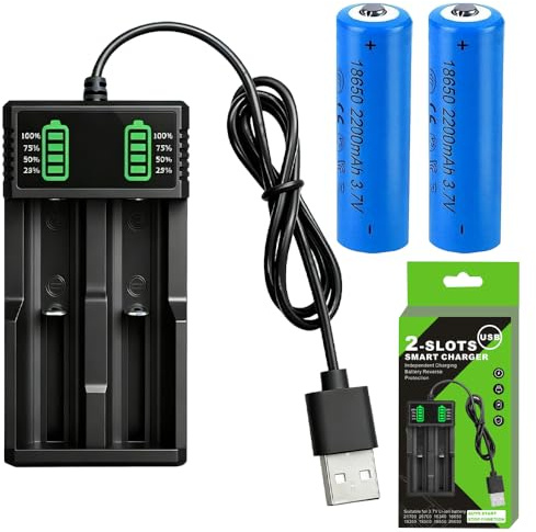 KBIBCK 18650 Battery Charger with 2 Pcs 3.7V 2200mAh Batteries, Battery Charger Set with LCD Display, USB Battery Charger, Battery and Charger Set for 18650 & Other Li-ion RechargeableBattery