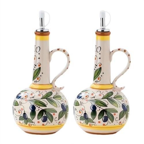 Home Ceramic Olive Oil Dispenser Bottle,500ml Ceramic Hand Painted,opaque Oil Cruet To Reduce Oxidation,for Kitchen With Stainless Steel Spout for Oils,sauces,vinegar (2pcs)