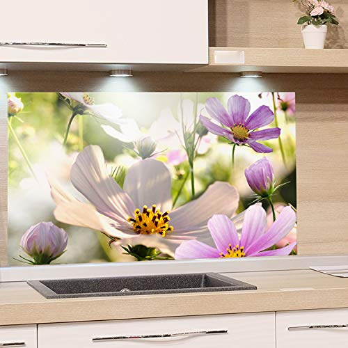 GRAZDesign Spritzschutz Küche Pflanzen Blumen - Küchenrückwand Glas Grün Lila Natur - Glasbild als Kunstdruck - Glasplatte / 80x50cm