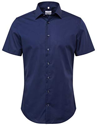 Silkesdekal business skjorta – slim fit – strykfri – Kent krage – kortärmad – 100% bomull, Blå (mörkblå 19) ljus, 43