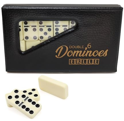 ERLLE - Premium Double 6 Dominoes Set, Classic Domino Game with Vinyl Case, Tiles for Adults & Kids, Mexican Train & Family Game Night