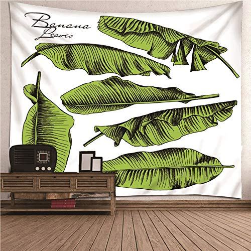 Daesar Tapisserie Deco Chambre, Décoration Chambre Vintage Thème Végétal Feuilles de Bananier Couvre Lit Yoga 260x240CM Blanc Couverture Lit Polyester