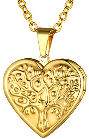 GoldChic JEWELRY Collana Donna Cuore Con Medaglione Albero Della Vita Ciondolo Portafoto Collana Donna Cuore Placcato Oro 18K Regali Ricordo per Donna Ragazza Fidanzata Mamma