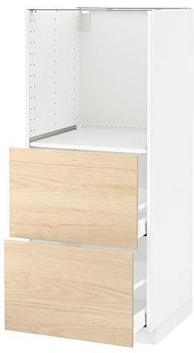 METOD/MAXIMERA Hochschrank mit 2 Schubladen für Backofen 60x61,6x148cm weiß/Askersund Light Ash Effect
