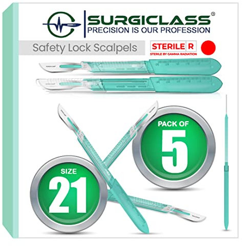 Scalpel autobloquant lame N° 21, Boite de 5 bistouris medical, Qualité professionnelle stérilisé, Materiel chirurgical, Dermaplaning, Pédicure, Scrapbooking & plus, Utilisé en hôpital SURGISAFE21-5