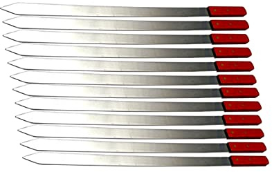Premium Stainless Steel Barbecue Skewers BBQ Outdoor Grill Skewer stick with Solid Wood Handle for Grilling Shish Kebob Koubideh Persian Brazilian Kebab 1 wide and 24 long (12pcs)