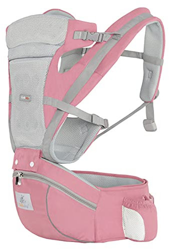 Babytrage Ergonomische mit Hüftsitz, Treer Multiposition Atmungsaktiv Abnehmbarer Kindertrage Schultertrage Bauchtrage Ventral für Neugeborene und Kleinkinder (Rosa)