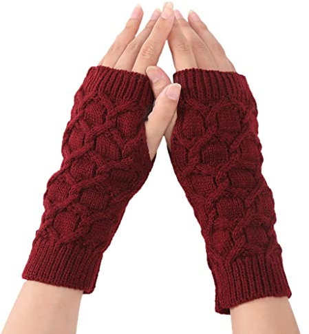 Strickhandschuhe Unisex Kurze Armwärmer Fingerlose Handschuhe mit Daumenloch Dehnbar Halbfinger Handschuhe Winter Warm Fäustlinge, rot, 38