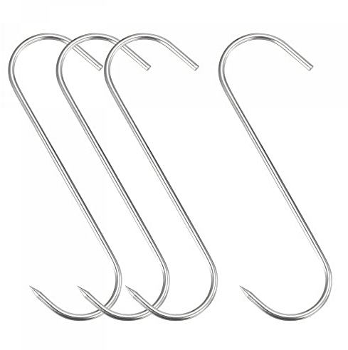 uxcell 9.84 Meat Hooks, 0.24 Thick Stainless Steel Butcher S-Hook for Meat Processing, Chicken Fish Beef Hanging Drying Smoking 4Pcs