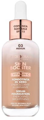 Deborah Milano - Skin Booster Fondotinta in Siero SPF 15, N.3 Medium, Energizzante e Illuminante, con Vitamina C, Effetto Naturale, Uniforma l'Incarnato, 30 ml