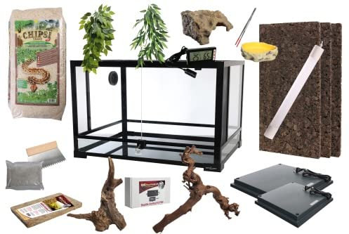 Komplettset Deluxe: Für Nattern (120cm Länge) Terrarium mit Reptizoo Glas-Terrarium 120x45x60 cm (RK0223)